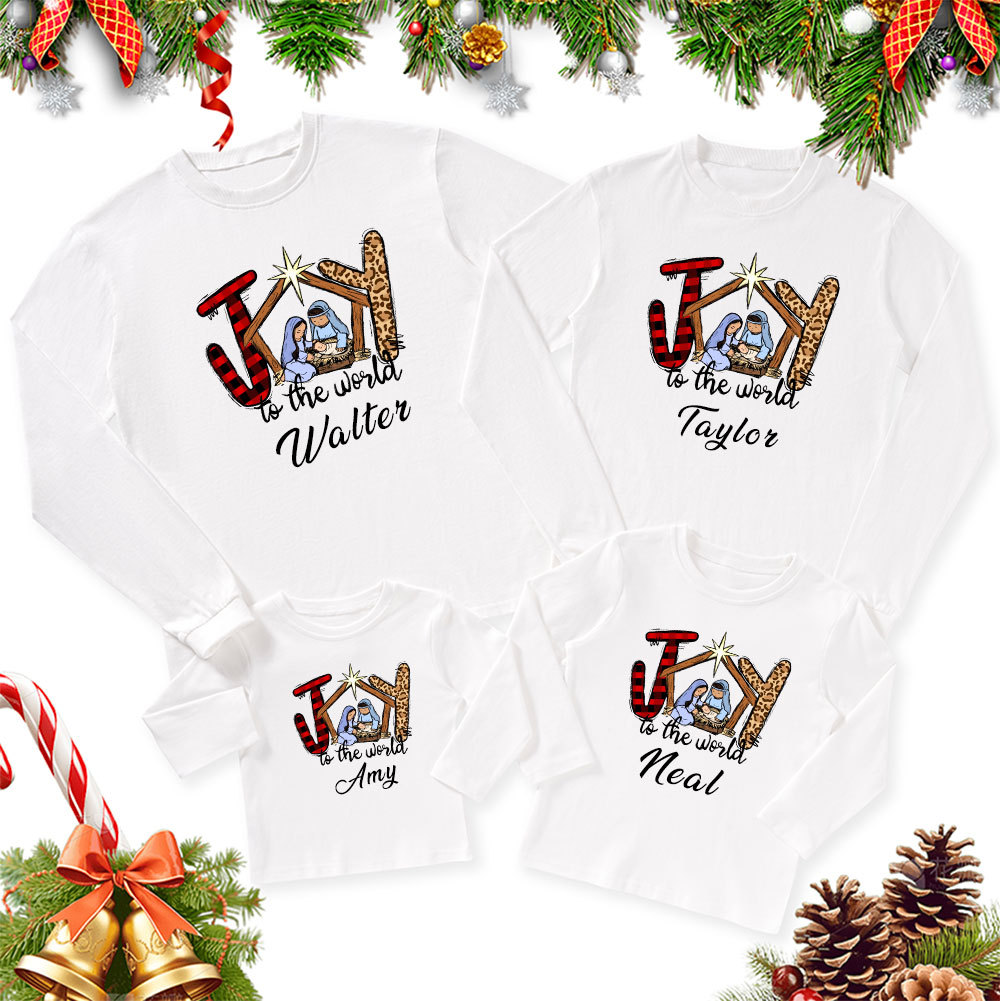 Personalized Joy to the World Christmas Family Matching Long Sleeve T-Shirt