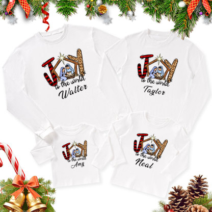 Personalized Joy to the World Christmas Family Matching Long Sleeve T-Shirt