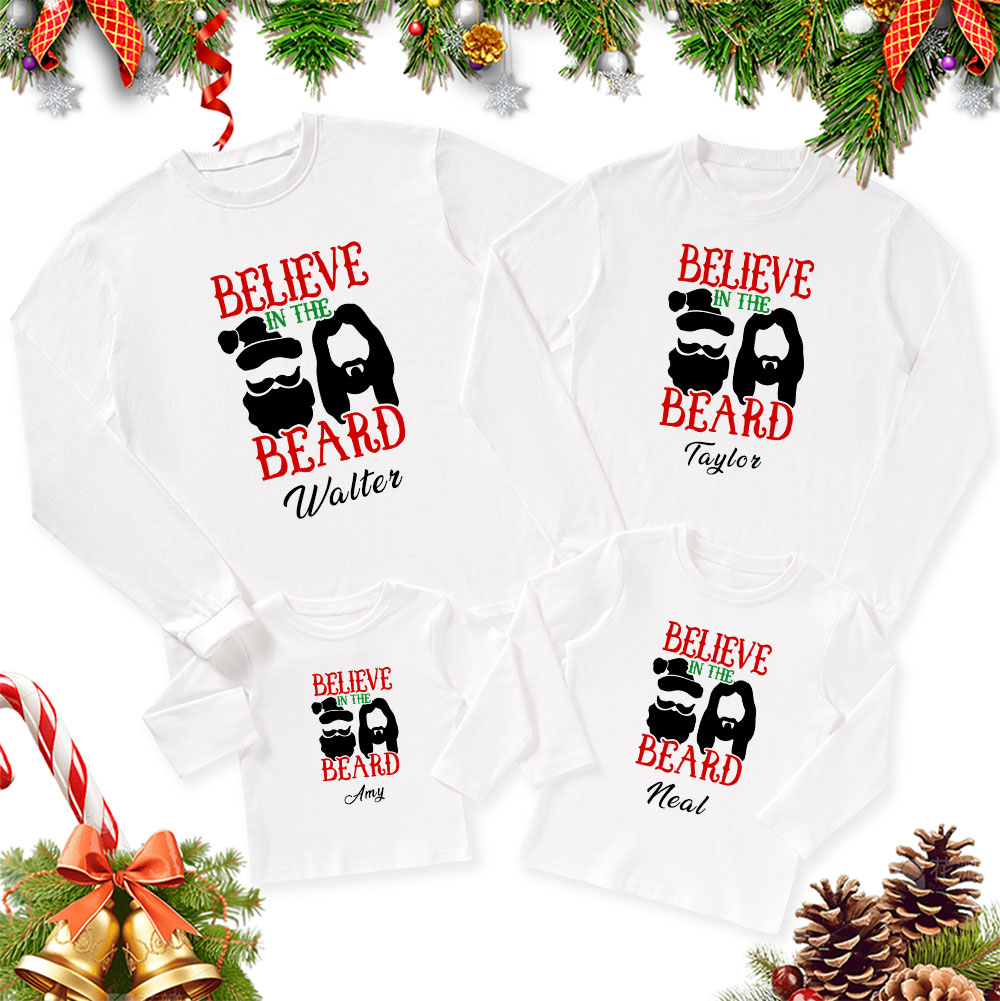 Personalized Believe In The Beard Christmas Family Matching Long Sleeve T-Shirt