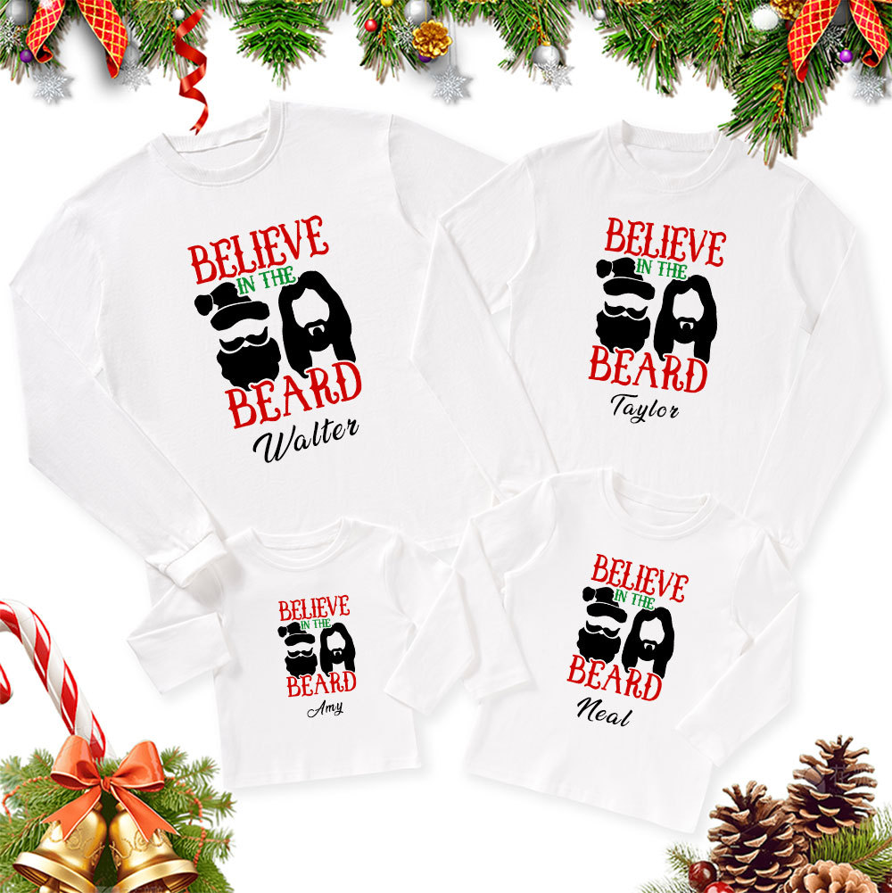 Personalized Believe In The Beard Christmas Family Matching Long Sleeve T-Shirt