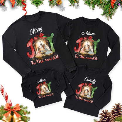 Personalized Joy To The World Christmas Family Matching Long Sleeve T-Shirt