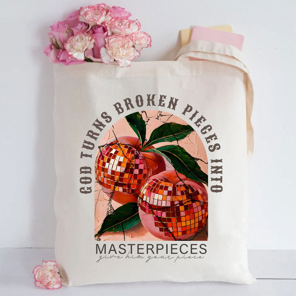 God Turns Broken Pieces Into Masterpieces Christian Canvas Tote Bag
