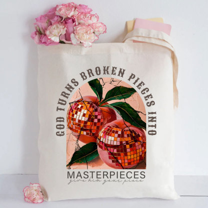God Turns Broken Pieces Into Masterpieces Christian Canvas Tote Bag