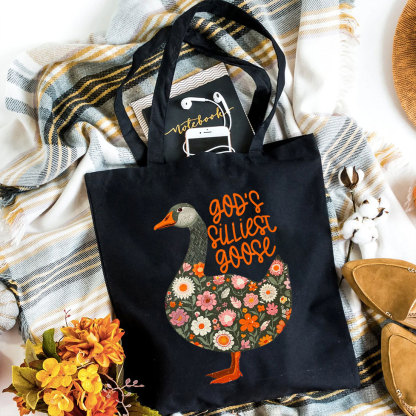 God's Silliest Goose Floral Christian Canvas Tote Bag