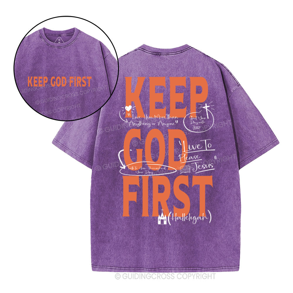 Keep God First Christian Washed T-Shirt