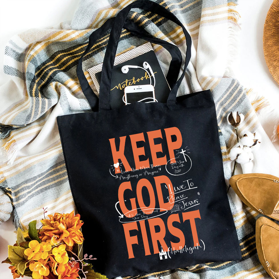 Keep God First Christian Canvas Tote Bag