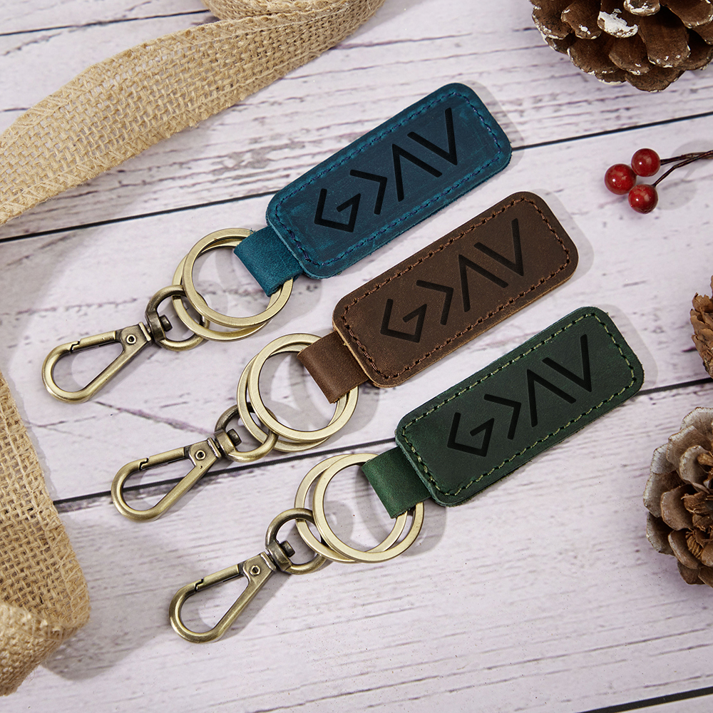 Crazy Horse Leather Double Ring Keychain