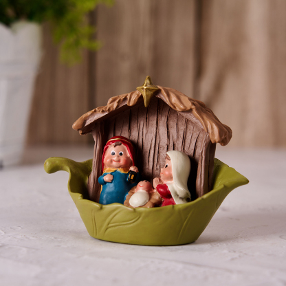 Nativity Statue with Lotus Leaf Christian Ornament