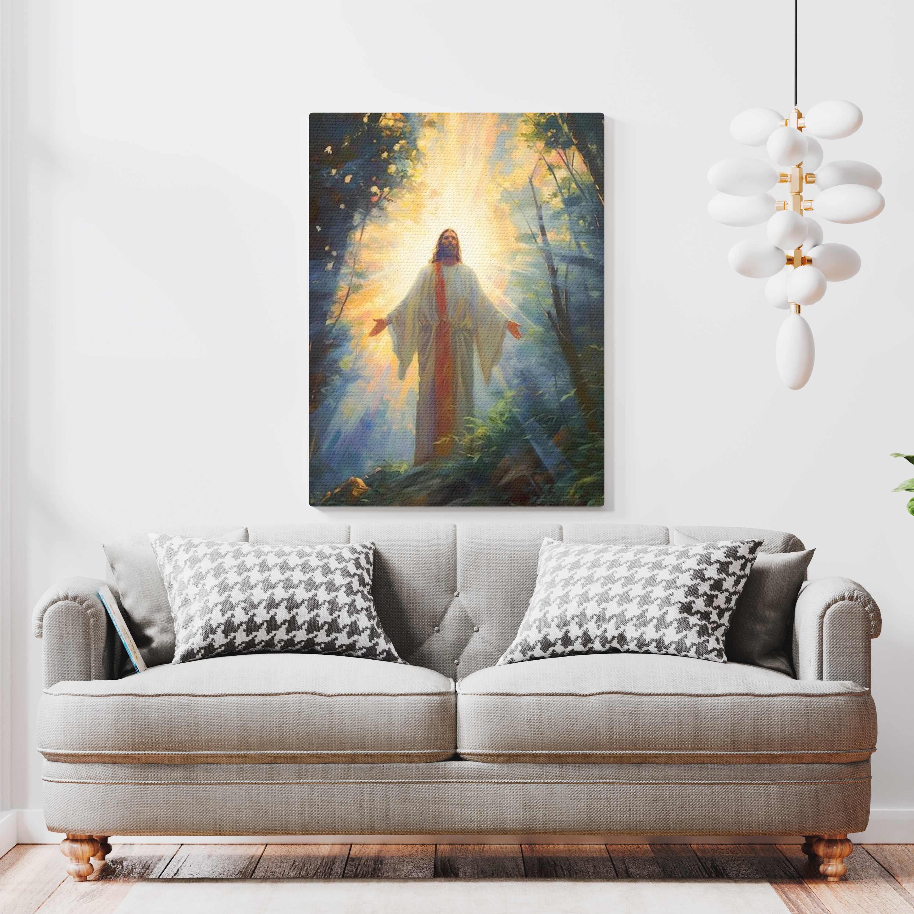 Jesus In Prayer Bathed In Heavenly Light Canvas Wall Art