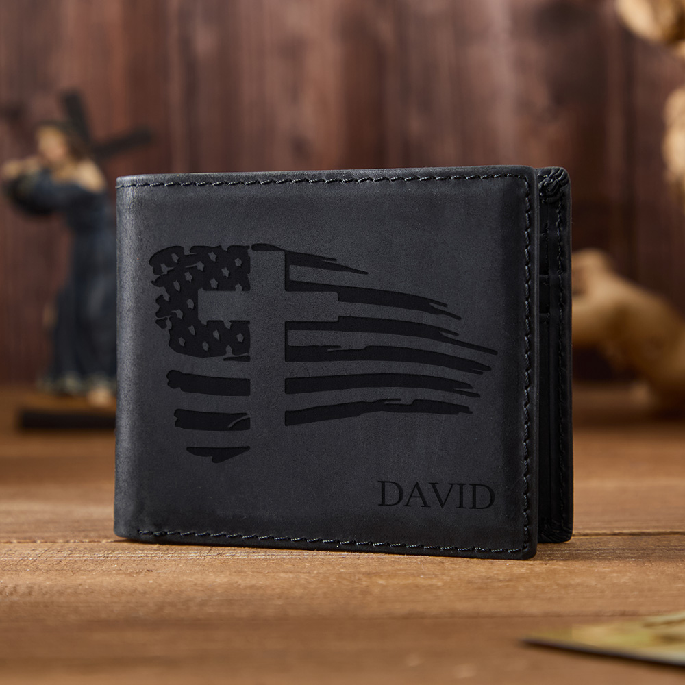 Personalized American Flag Leather Wallet