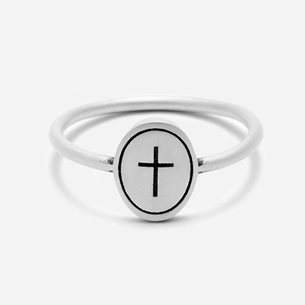 Oval Cross Christian 925 Sterling Silver Ring