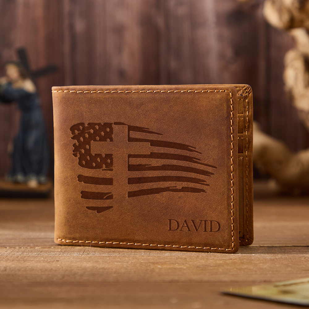 Personalized American Flag Leather Wallet