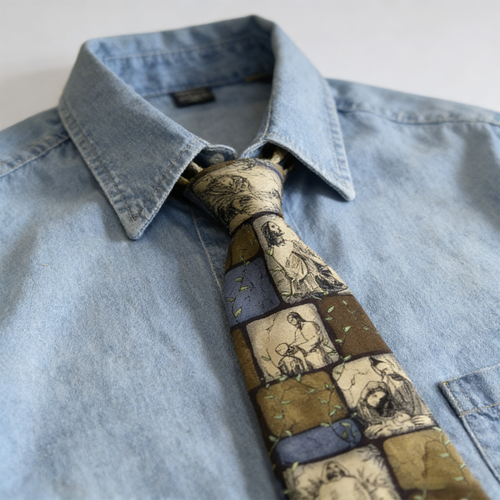 Retro Christian All-Over Print Polyester Necktie