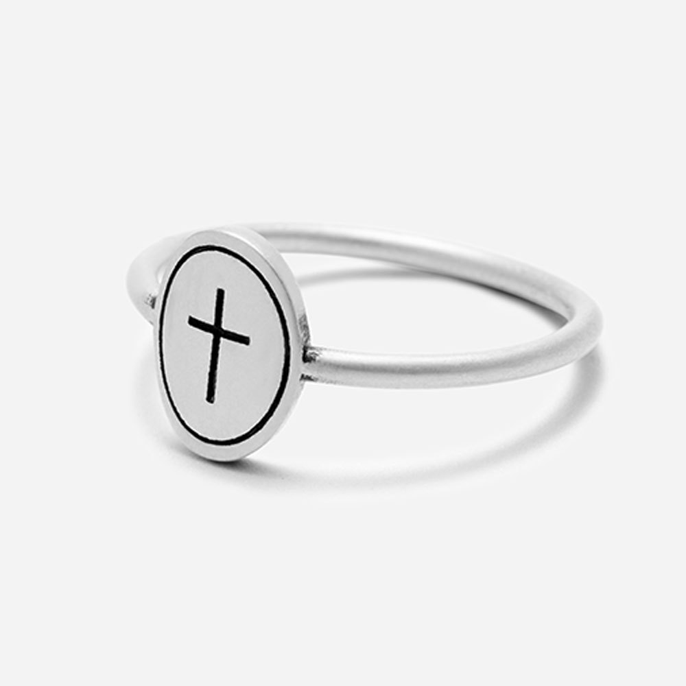 Oval Cross Christian 925 Sterling Silver Ring