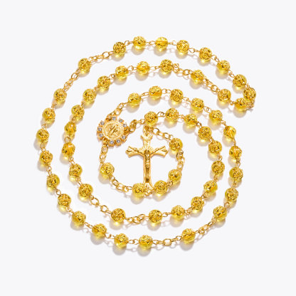 Multi-coloured foil-stamped rose bead rosary