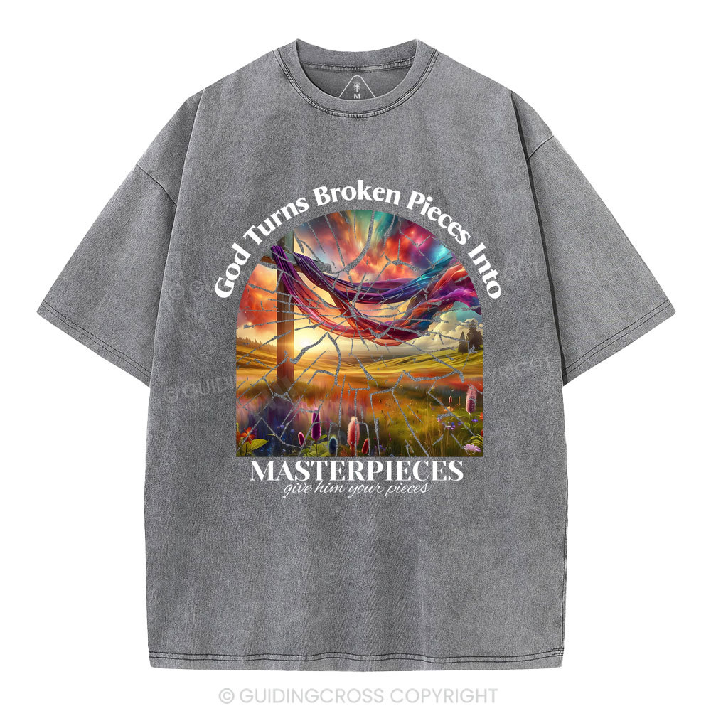 God Turns Broken Pieces Into MAsterpieces Christian Washed T-Shirt Sale - GuidingCross