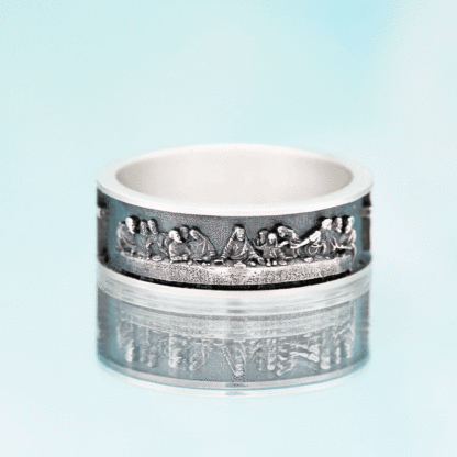 Last Supper Cross Christian Sterling Silver Band Ring
