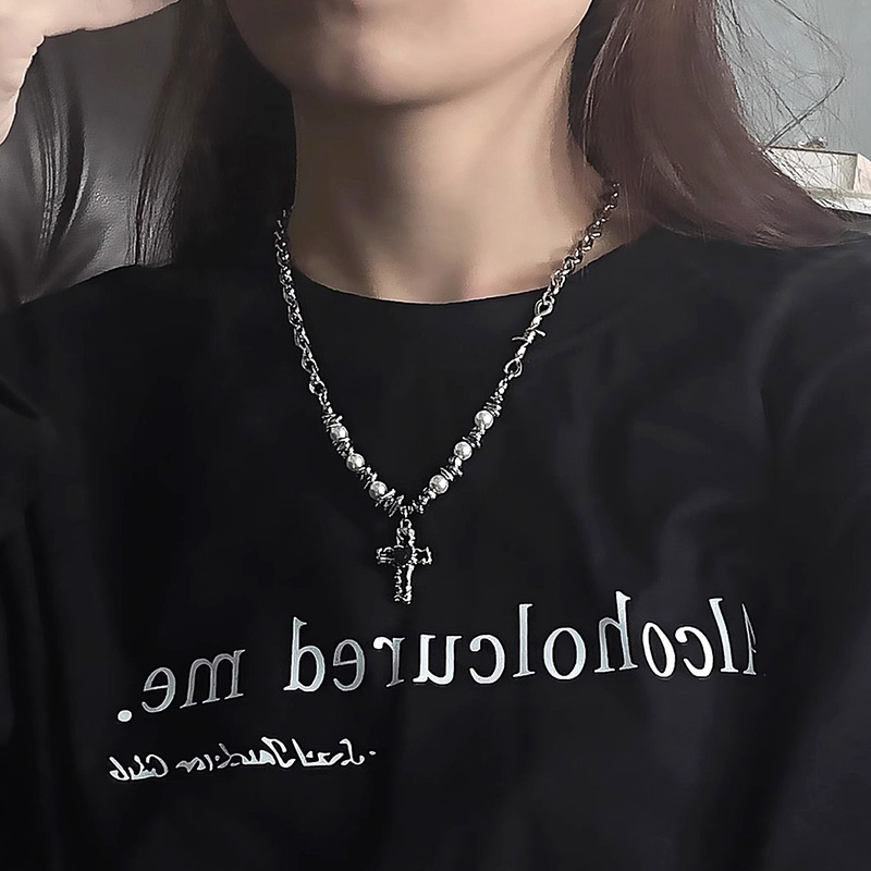 Pearl Shaped Stone Patchwork Heart Cross Christian Necklace