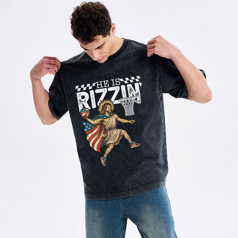 He Is Rizzen Christian Washed T-Shirt