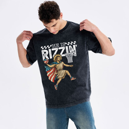 He Is Rizzen Christian Washed T-Shirt