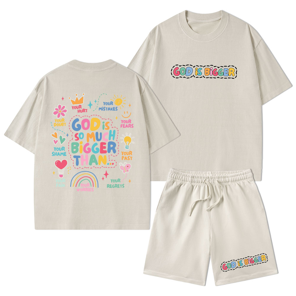 God Is Bigger Christian Washed T-Shirt & Shorts