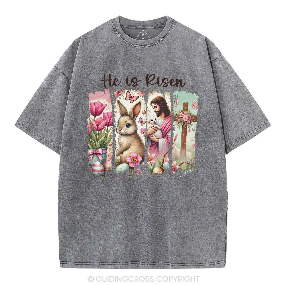 He Is Risen Christian Washed T-Shirt Sale - GuidingCross