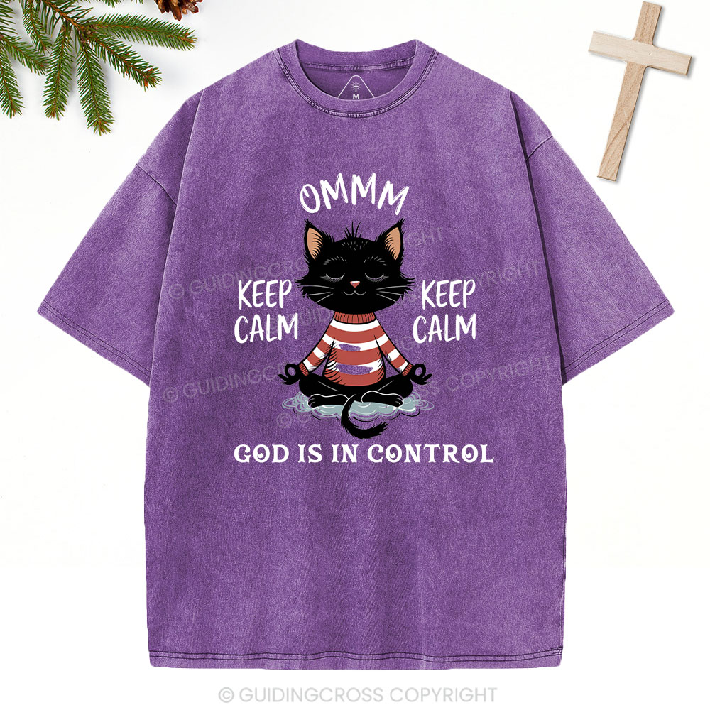 God Is In Control Christian Christmas Washed T-Shirt