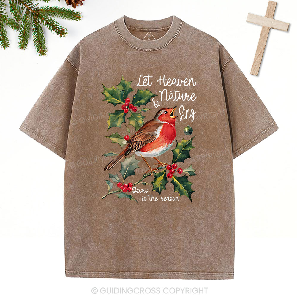 Let Heaven And Nature Sing Christian Christmas Washed T-Shirt