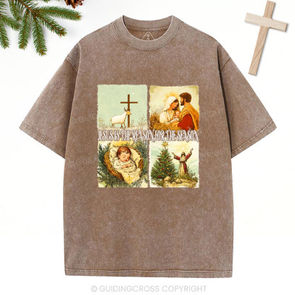 Retro Jesus Is The Reason Christian Christmas Washed T-Shirt