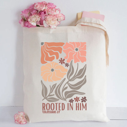 Rooted In Him Christian Canvas Tote Bag