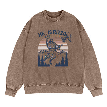 He Is Rizzen Christian Washed Sweatshirt