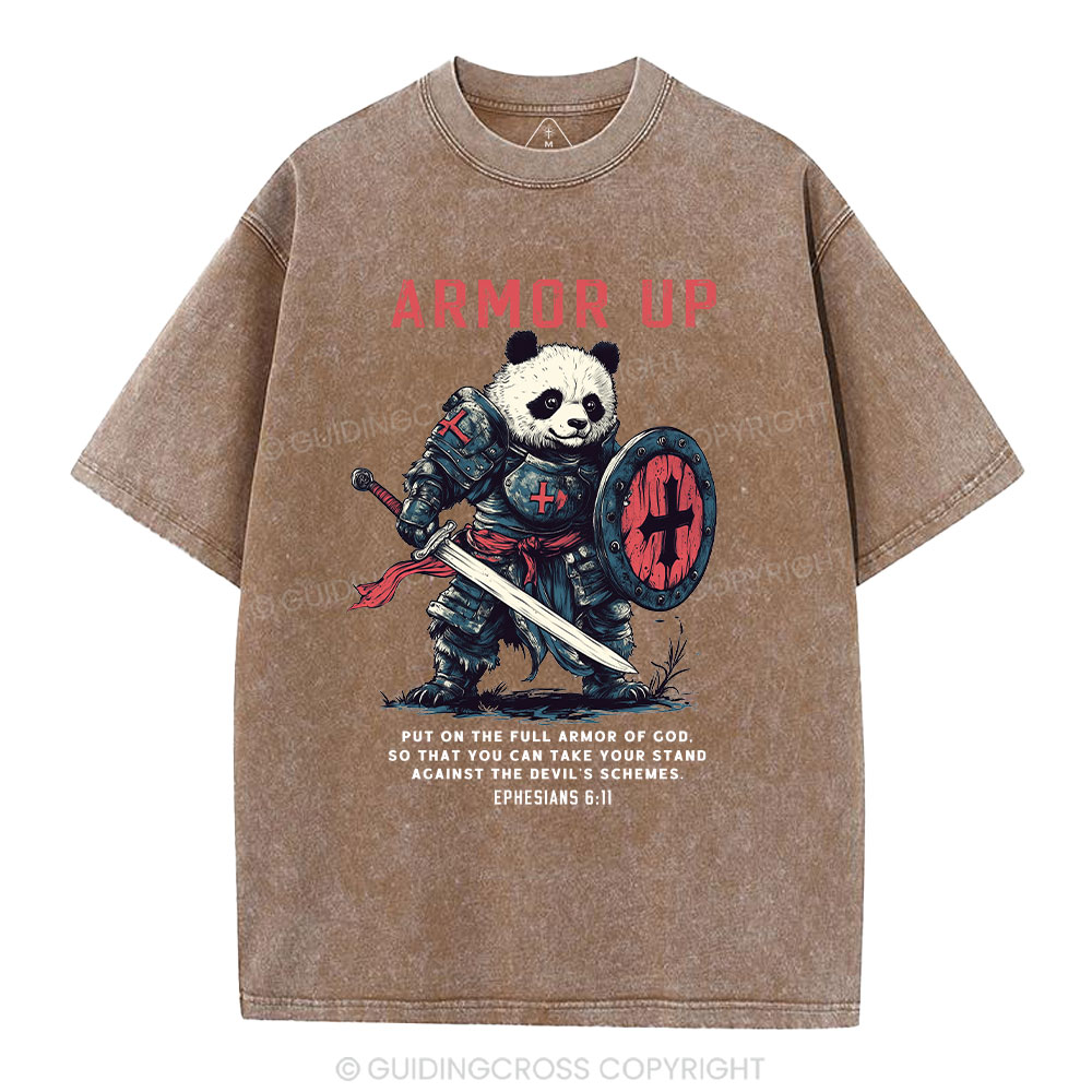 Armor Of God Panda Warrior Christian Washed T-Shirt