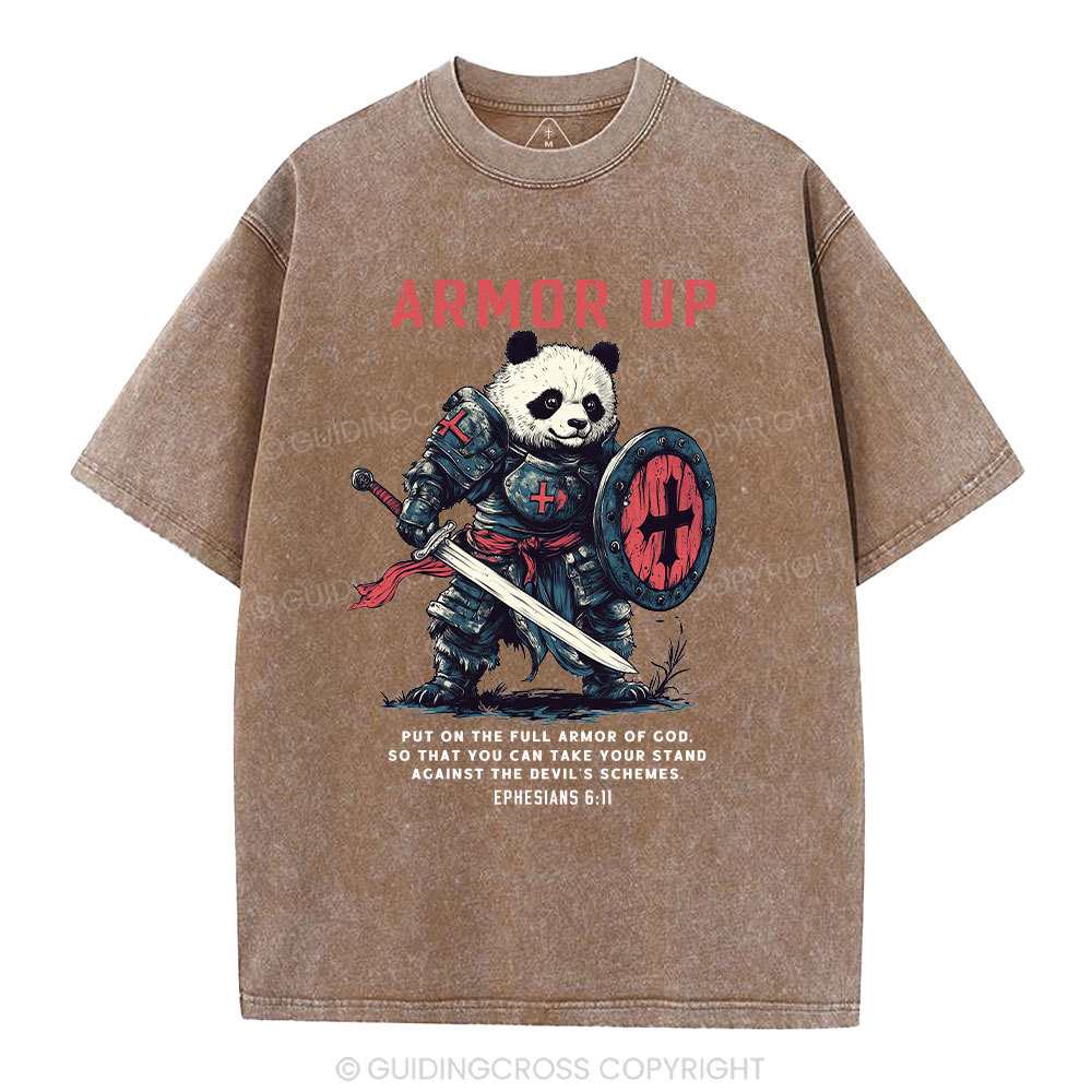 Armor Of God Panda Warrior Christian Washed T-Shirt