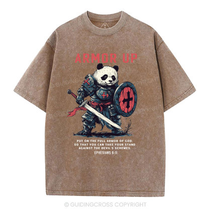 Armor Of God Panda Warrior Christian Washed T-Shirt