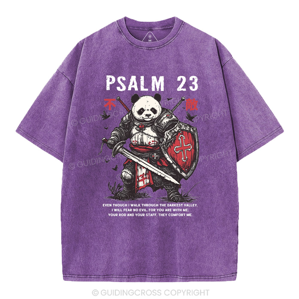 Walk Through The Darkest Valley Panda Warrior Christian Washed T-Shirt