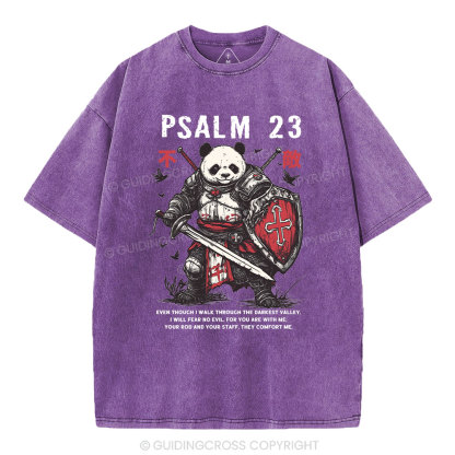 Walk Through The Darkest Valley Panda Warrior Christian Washed T-Shirt