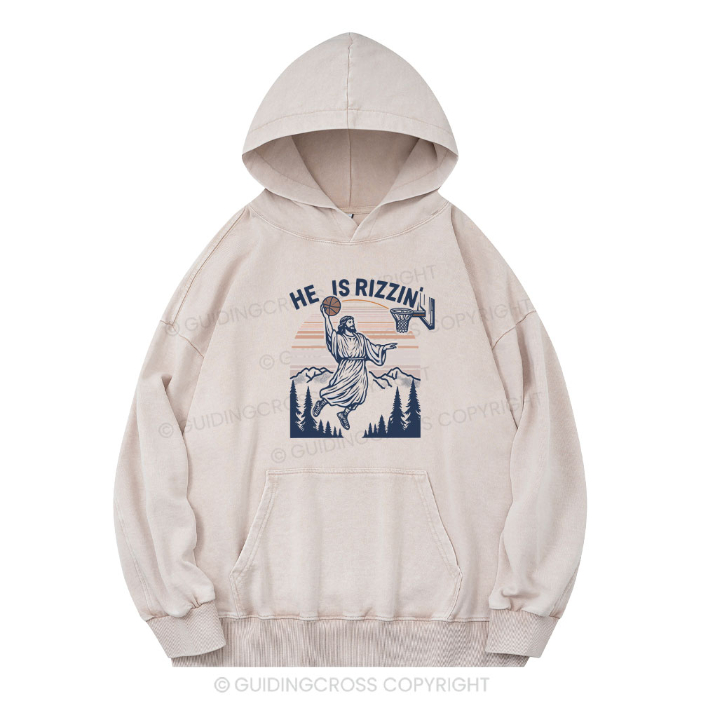 He Is Rizzen Christian Washed Hoodie