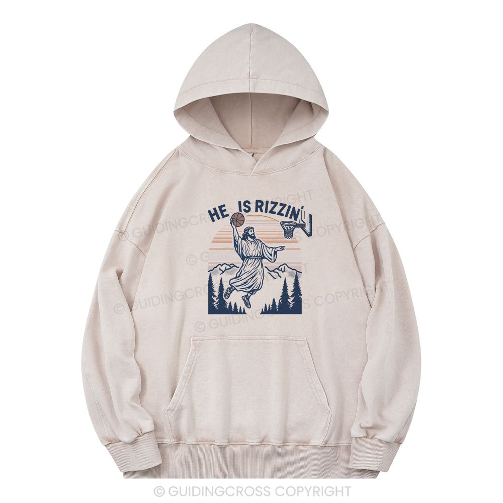 He Is Rizzen Christian Washed Hoodie