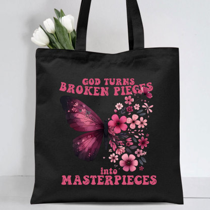 God Turns Broken Pieces Into Masterpieces Christian Canvas Tote Bag