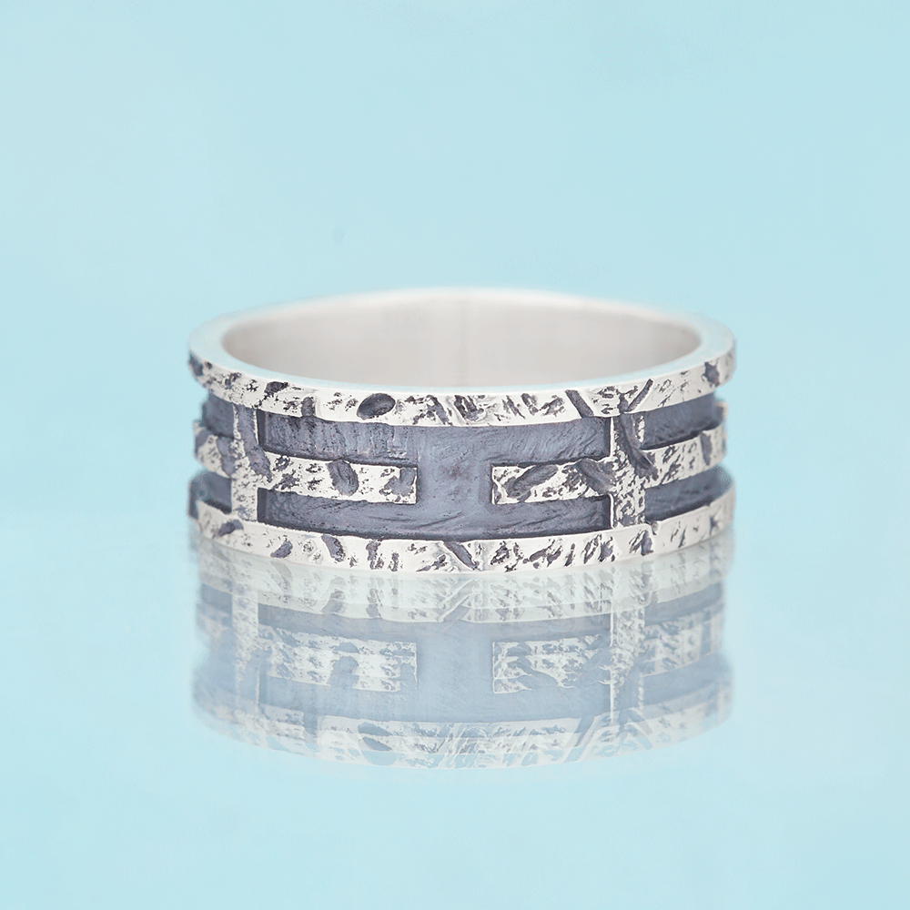 Rustic Cross Ring Christian Sterling Silver Band Ring