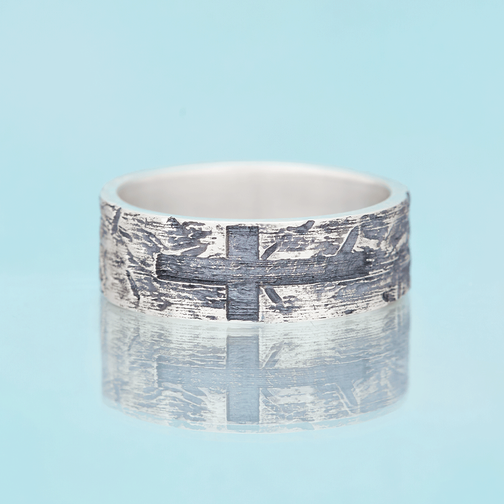 Rustic Cross Ring Christian Sterling Silver Band Ring
