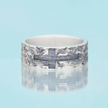 Rustic Cross Ring Christian Sterling Silver Band Ring