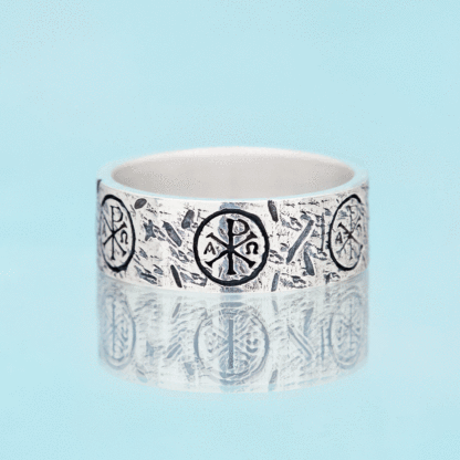 Chi Rho Alpha Omega Christian Sterling Silver Band Ring