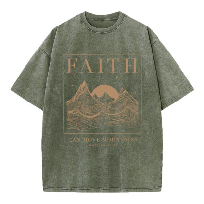 Faith Can Move Mountain Christian Washed T-Shirt