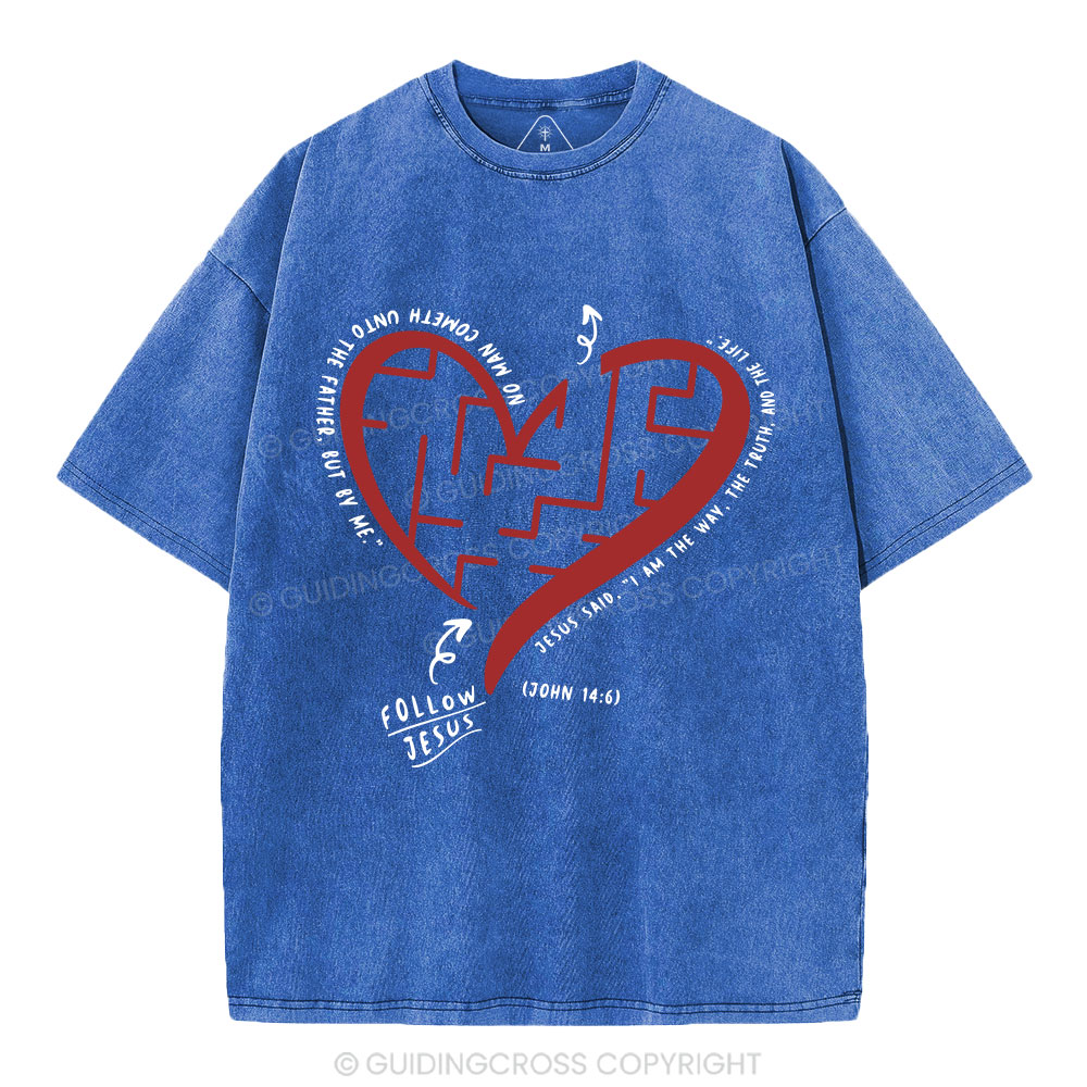Follow Jesus Heart Christian Washed T-Shirt