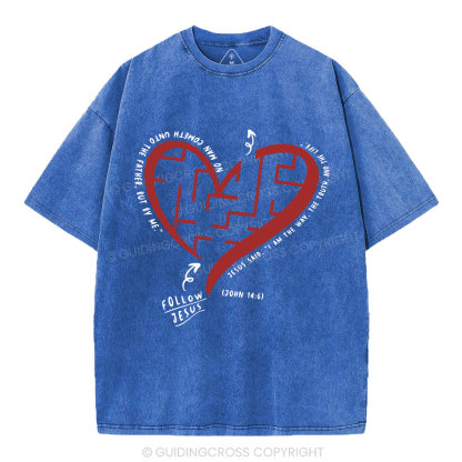 Follow Jesus Heart Christian Washed T-Shirt