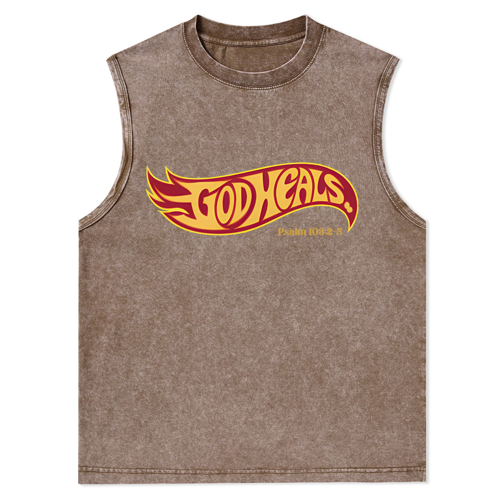 God Heals Christian Washed sleeveless Tee