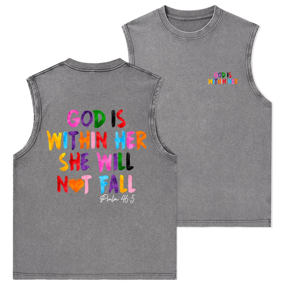 God Is Within Her She Will Not Fall Christian Washed sleeveless Tee
