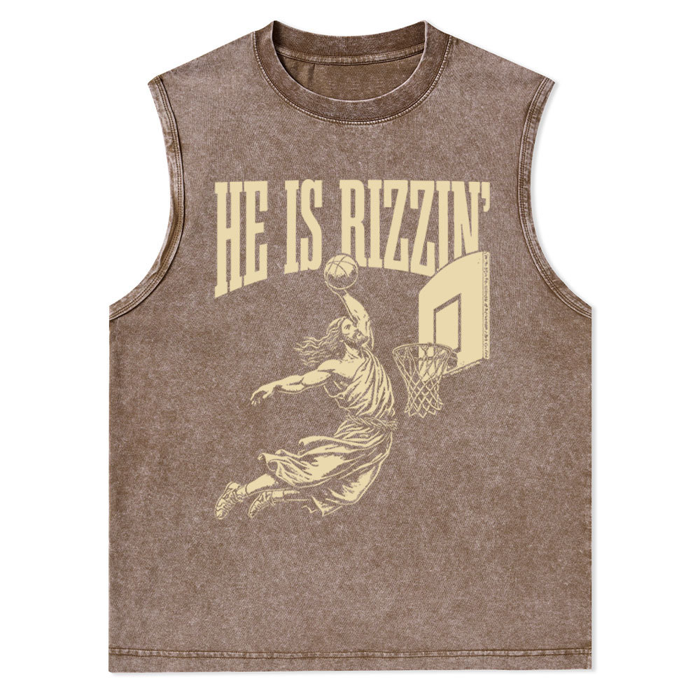 He Is Rizzin Christian Washed sleeveless Tee