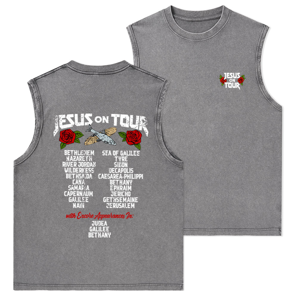 Jesus On Tour Christian Washed sleeveless Tee
